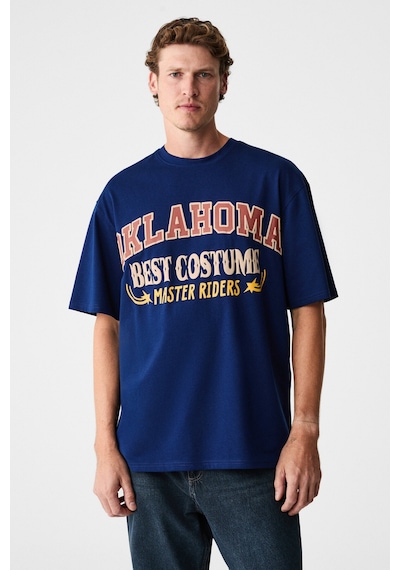 Grımelange Ruddy Erkek Göğüs Baskılı %100 Organik Pamuklu Bisiklet Yakalı Regular Lacivert T-shirt Lacivert