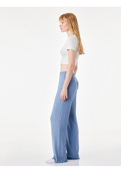 Koton Modal Kumaş Dokulu Bol Paça Pijama Altı Mavi 7wlk40062mk