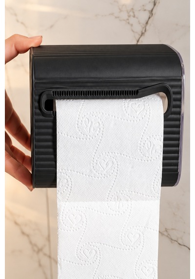 Porsima 5351 Still Yapışkanlı Banyo Tuvalet Kağıtlığı - Duvara Monte, Kapaklı Ve Raflı Tuvalet Kağıdı Aparatı Siyah