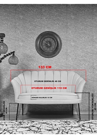 İstiridye Takım Beyaz Boyalı Telli Ayak Çay Seti Koltuk Takımı Ka Çok Renkli