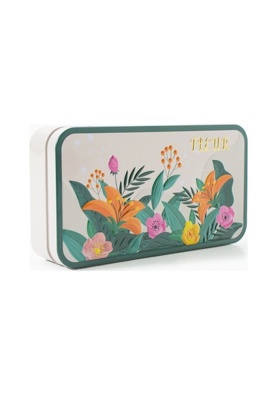 Fleur Kabartmalı Çiçek Desenli Metal Hediye,takı,dikiş,saklama Kutusu 197 X 107 X 43 Mm