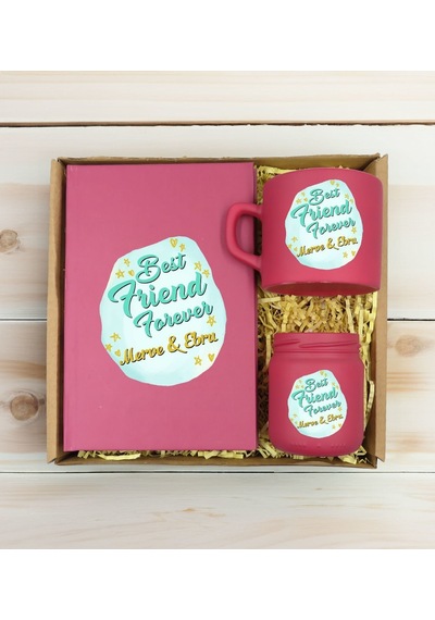 Bk Gift Kişiye Özel İsimli Dtf Best Friend Temalı Leylak Defter & Kahve Fincanı & Mum Hediye Seti-2, Arkadaşa Hediye, Doğum Günü Hediyesi Kobitmeyenco