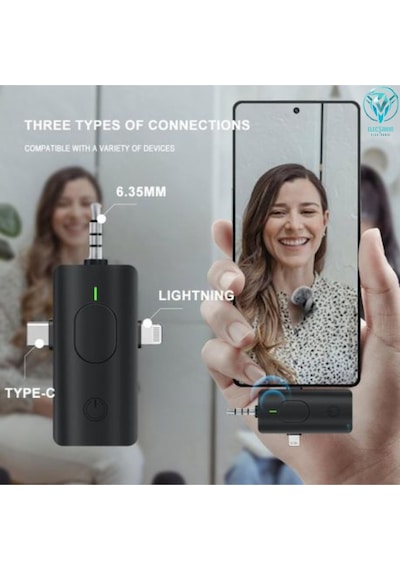F11-2 Mikrofon. 2 Küçük Mikrofonun 3'ü 1 Arada, iPhone Uyumlu, Android Telefonlar Ve Kamera 6,35mm Fişi Var