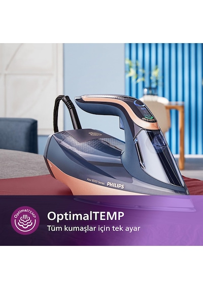 Azur 8000 Serisi Buharlı Ütü - 85 G/dk Sürekli Buhar, 260g Turbo Şok Buhar, 3000 W, Optimaltemp Teknolojisi, Steamglide Elite Taban, Koyu Mavi Dst8050/20 Azur 8000 Serisi Buharlı Ütü - 85 G/dk Sürekli Buhar, 260g Turbo Şok Buhar, 3000 W, Optimaltemp Teknolojisi, Steamglide Elite Taban, Koyu Mavi Dst8050/20