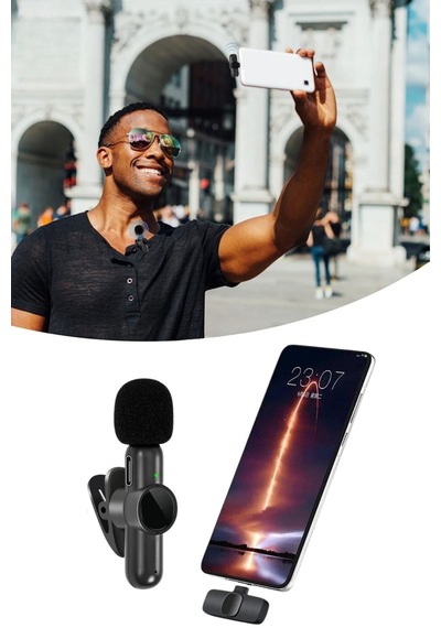 Buffer Type C Uyumlu İphone Dönüştürücülü Kablosuz Yaka Mikrofonu Android Ve İphone Uyumlu Mini Mikrofon Diğer