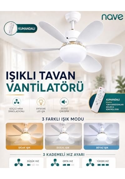 Nave Nv-tv10 Işıklı Tavan Vantılatoru 6 Kanat