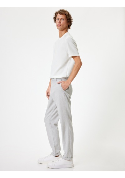 Koton Keten Chino Pantolon Cep Detaylı Gri Desenli 4sam40225hw Gri