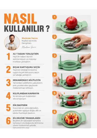 Pratik Çok Fonksiyonlu Meyve Sebze Dilimleyici Seti - Paslanmaz Çelik Değiştirilebilir Bıçaklı Elma Patates Mango Genel
