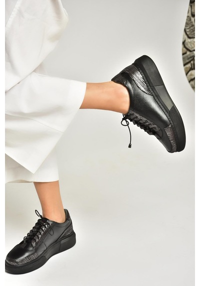 Fox Shoes U540702103 Siyah Hakiki Deri Spor Ayakkabı Sneakers Siyah-hakiki Deri Siyah