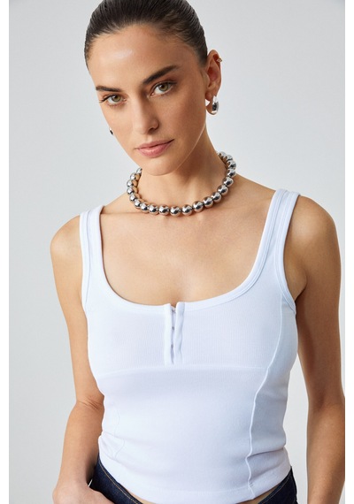 ETHIQUET A YONA Kadın Slim Fit U Yaka Beyaz Atlet