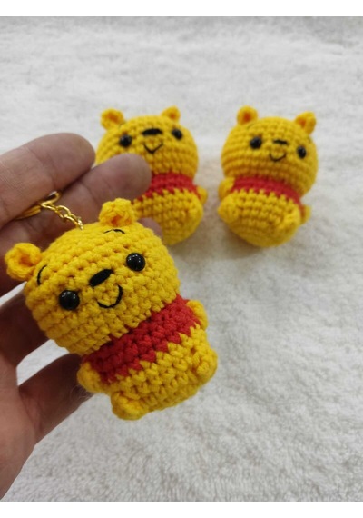 Amigurumi Oyuncak Winnie Anahtarlık 1 Adet Winnie The Pooh-6 Cm Sarıkırmızı