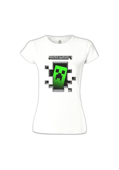 Minecraft 3 Beyaz Kadın Tshirt 001
