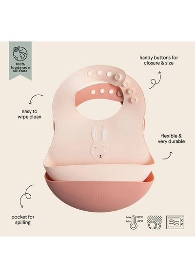 Trixie Mrs. Rabbit Silikon Mama Kız Bebek Önlüğü 96-644 Pembe