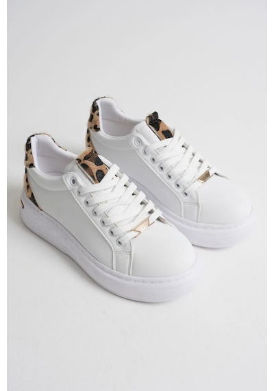 Trendella Leopar Detaylı Beyaz Kadın Spor Ayakkabı Tr01ms03c