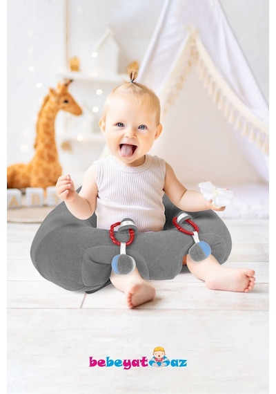 Çıngıraklı Gri Bebe Yatmaz Bebek Oturma Destek Minderi Bebek Koltuğu