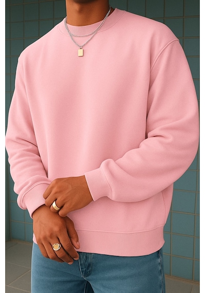 Benroma 3 İplik Penye Düz Erkek Sweatshırt Pembe