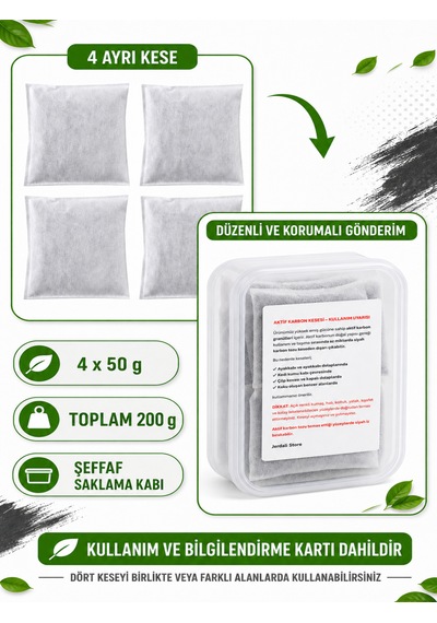 4 Lü Aktif Karbon Koku Giderici Kese Ayakkabı Dolap Çekmece Gibi Alanlar İçin 50g Kese X 4 Adet
