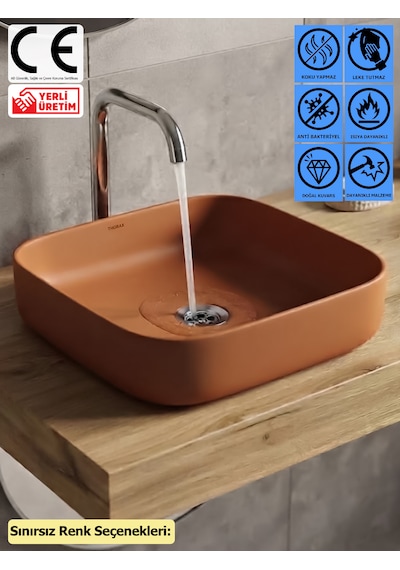 Thorax Roma Sınırsız Renk Leke Tutmaz Granit Çanak Banyo Evyesi Lavabosu Modern Tasarım Çok Renkli