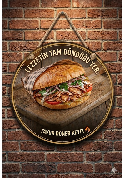Tombik Tavuk Döner Temalı Dönerciler Cafeler Restoranlar İçin Ahşap Duvar Kapı Dekoratif Süs Tablo 2