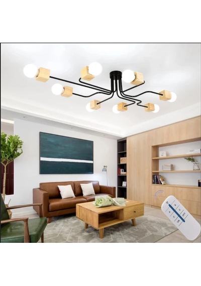 Kumandalı Modern Ahşap Detay Örümcek Avize