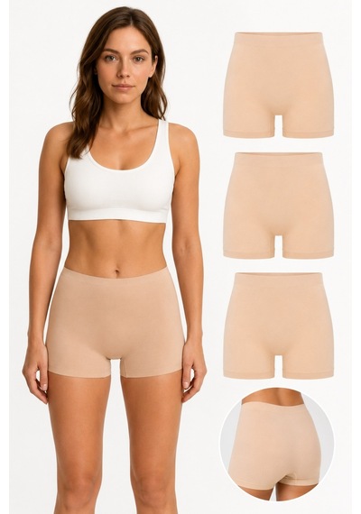 Westicgiyim Westiçgiyim Kadın Bambu Boxer - Premium Doğal Lifli Yumuşak Doku - 3'lü Paket Bej