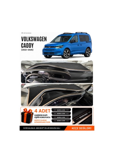 Volkswagen Caddy 2022-2026 Uyumlu Torpido Örtüsü, Torpido Kılıfı - Siyah Bej