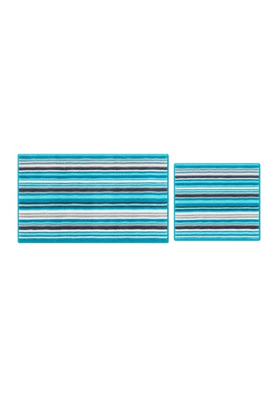 Modern Dekoratif Kaymaz Taban Çizgili Banyo Paspası Klozet Takımı 60x100-60x40 Cm Turkuaz - 931522675 Turkuaz