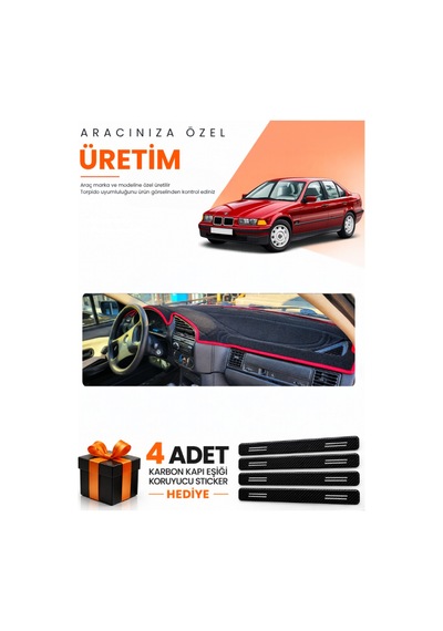 Bmw 3.20i E36 Aırbagsiz 1990-2000 Uyumlu Torpido Koruma Örtüsü Oto Kılıfı - Siyah Kırmızı