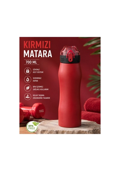 750 Ml Çelik Matara 5 Renk Seçeneği Kırmızı