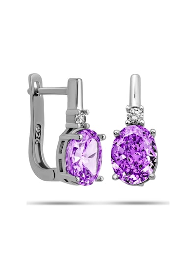 Gümüş Ice Cut Oval Mor Zirkon Taşlı Kadın Küpe Gümüş
