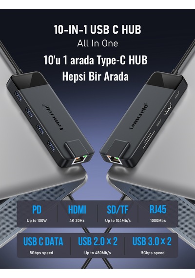 Lemorele 10'un 1'i Pd 100w/ Hdmı 4k/rj45 1000mbs./sd-tf Kart/type Lemorele 10'un 1'i Pd 100w/ Hdmı 4k/rj45 1000mbs./sd-tf Kart/type