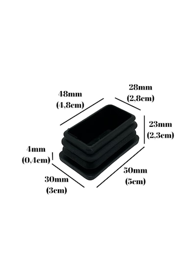 Dikdörtgen Demir Profil İç Tapa Geçme Plastik Ayak Geçme Koruma Plastiği 50mm X 30mm 8 Adet Siyah Siyah