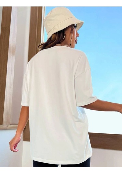 Beyaz Oversize Brooklyn Rocet Baskılı Tshırt Beyaz