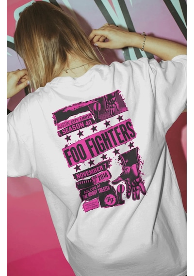 Sevbano Foo Fighters Rock Metal Müzik Grubu Baskılı Unisex Oversize Premi Beyaz
