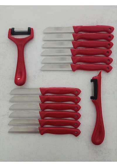 Solingen 12'li Meyve-sebze-doğrama Bıçağı Ve 2'li Soyacak 14'lü Set Kırmızı Metal