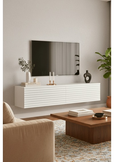 Tda1214b - Zeynep120 Duvara Montaj Tv Stand, Tv Rafı, Tv Sehpası Beyaz 120cm