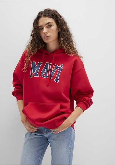 Mavi - Mavi Logo Baskılı Kırmızı Kapüşonlu Sweatshirt 1600361-820