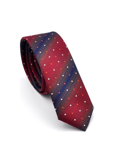 Gaffy Bordo Kahverengi Ve Lacivert Verev Desenli Dokuma Kumaş Mendilli Slim Fit Kravat // Sdk-240802 Desenli