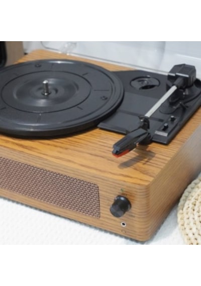 Omix Fm-108 Açık Kahverengi Hoparlörlü Bluetoothlu Pikap Plak Çalar Kahverengi