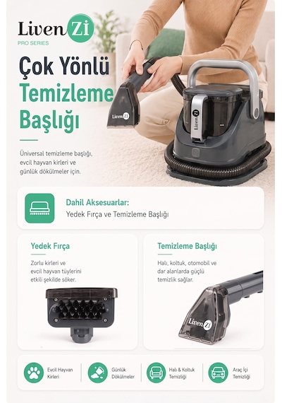 Livenzi Jjb-737 Koltuk Halı Yıkama Ve Leke Çıkartma Makinesi-gri
