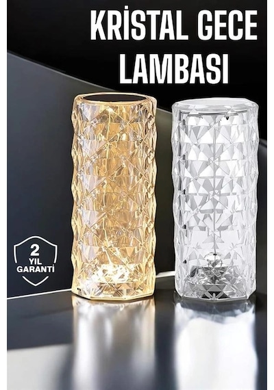 Gece Lambası Kristal Lamba Dokunmatik Şarjlı Hediyelik .