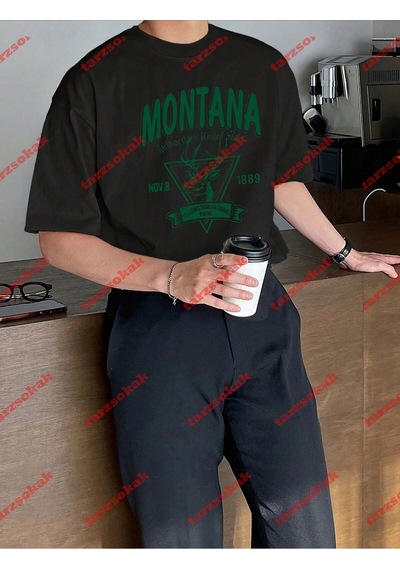 Startmore Unisex Montana Baskılı Tshirt Beyaz Siyah