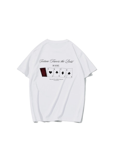 Brz Collectıon Brz Collection Unisex Oversize Fortune Favors The Bold Poker Card T-shirt Beyaz