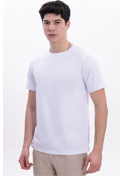 Myrab Denim Erkek Krem Basic Tişört Regular Fit Bisiklet Yaka %100 Pamuk 30/1 Süprem Kumaş Günlük T-shirt Beyaz
