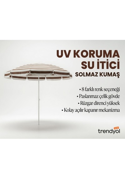 360 Dönebilen Plaj Şemsiyesi Uv Korumalı Su İtici Solmaz Kumaş 190 Gr Dokuma Polyester -kahvre Kahverengi