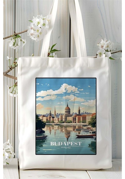 Art Hediye Budapest Baskılı Bez Çanta Omuz Çantası Kişiye Özel Desen 4 Çok Renkli