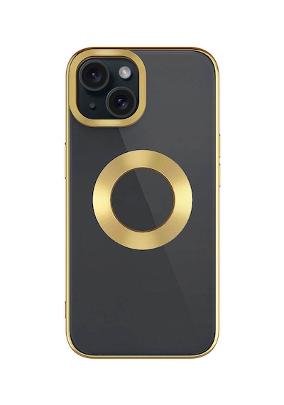 Apple Uyumlu iPhone 15 Plus Tek Kamera Çerçeveli Logo Gösteren Tchs Omega Kılıf-gold Gold