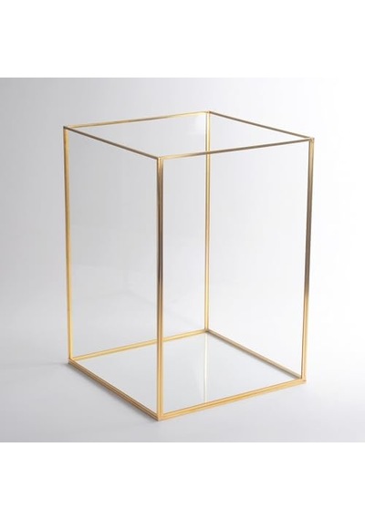 Mumluk Cam Pirinç Gold Fanus Teraryum Geometrik Yapımı Dekoratif 3 Parça Çok Renkli