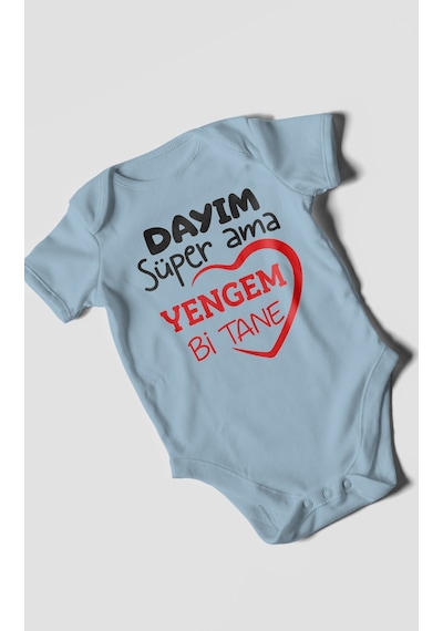 Morivokids Dayım Süper Ama Yengem Bir Tane Kısa Kollu Bebek Body %100 Pamuk Bebe Mavisi