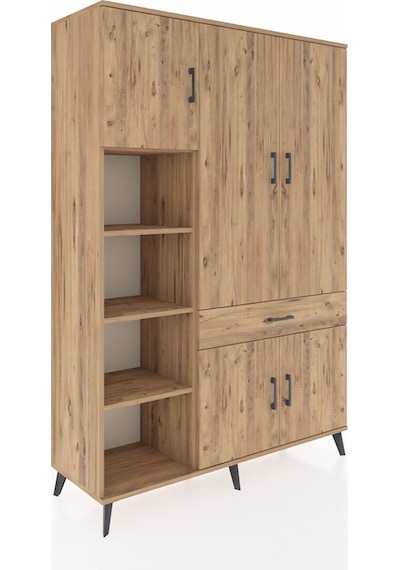 Hyperion Dolap 8 Raflı Tek Çekmeceli 5 Kapaklı 132x44x195 Çam... Çam
